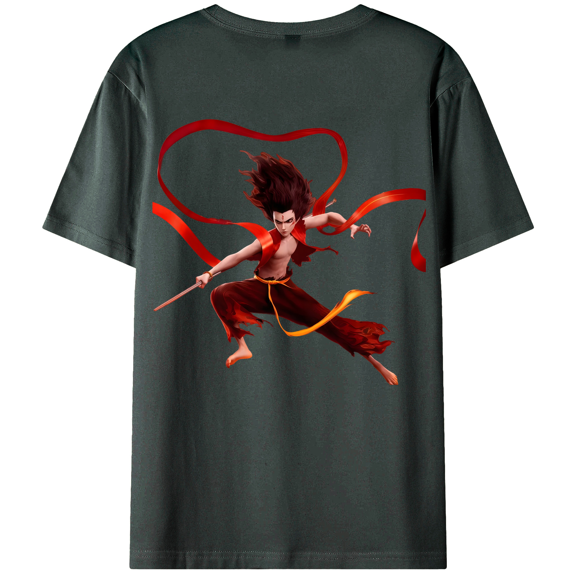 （画像用） Ne Zha 2 ナタ 魔童の大暴れ 綿100％ メンズ半袖Tシャツ（バックプリント） 通気性